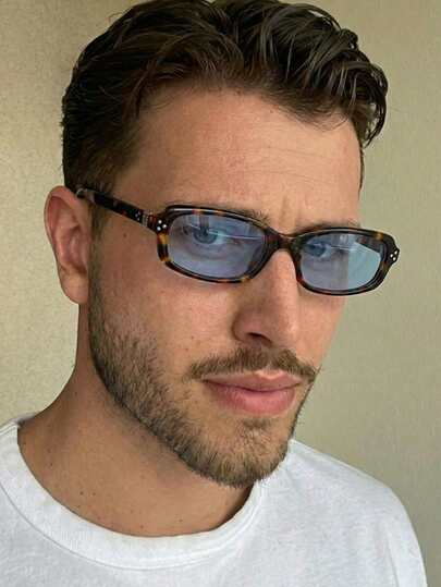 1 Pair Unisex Rectangular Plastic Casual Bohemian Outdoor Driving Fashion Glasses, Black Versatile Fashionable Decorative Glasses For Men