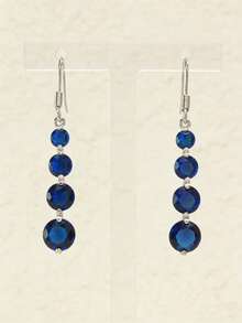 1 Pair Elegant Sparkling Rhinestone Water Drop Earrings, Suitable For Women's Festivals, Birthdays, Dates, Parties, Vacations, Shopping, And Daily Commute - Navy Blue - View 2