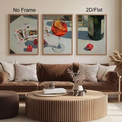 夏季派对主题墙面装饰画三件套，吧台车装饰，阿佩罗鸡尾酒图案，夏季酒吧墙面装饰画，阿佩罗鸡尾酒墙面装饰画，意大利海岸风情鸡尾酒图案，地中海风情餐桌及卡片装饰画，厨房吧台车装饰画，无框