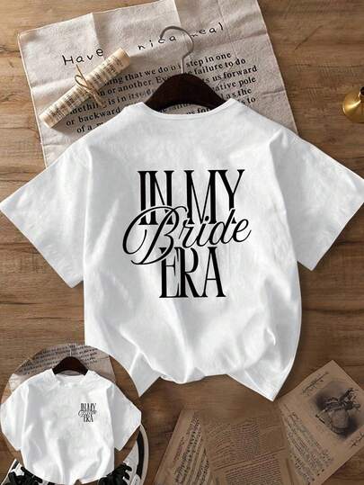 Mujer Diario Casual La era de la novia ha llegado/Oficialmente he entrado en el modo novia/Ahora estoy en la leyenda de la novia. Sudadera con capucha de cuello redondo de manga corta para primavera, otoño e invierno, adecuada para el Día de San Valentín/Temporada de regreso a la escuela Blanco Verano