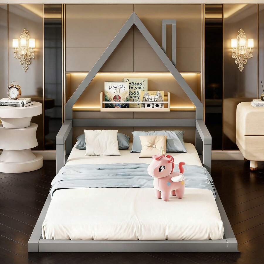 Kids Bed Frames, Headboards & Footboards - Grey + Pine + 90cm*200cm - View 1