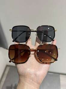 2pcs Plastic And Metal Square Metal Rimmed Eyeglasses Frame Elegant Advanced Exquisite Shades Basics Springbreak Fashion Glasses For Women Summer Beach Elegant Going Out Outfit - 2-piece Black Leopard Print Tea Set - View 3