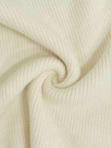 Letter Print Knit Dress, Button Front, Contrast Trim - Beige - View 8