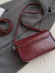 Casual Flap Shoulder Bag, Retro Messenger Crossbody Square Bag, College Style - Burgundy - View 5