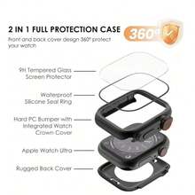 Titanium Metal Screen Protector Case, Front And Back Protective Cover Compatible With Apple Watch Series 9/8/7/6/5/4/SE 2, 45mm 41mm 44mm 40mm - Black - View 4