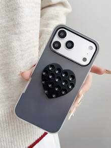 Cute Minimalist Double-Sided Suction Cup Heart-Shaped Two-In-One Phone Case Compatible With IPhone 17 Pro Max 15 17 16 Pro 16 12 13 15 Pro Max 14 15 16 Plus 17Air 11 Shockproof Back Cover For Women - Black - View 2