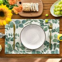 4pcs 30.48 X 45.72 Cm Eucalyptus Leaf Dining Table Placemats, Seasonal Rustic Washable Countryside Placemats For Spring And Summer - Green - View 2