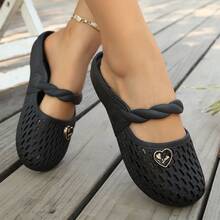 Pantuflas transpirables de moda, sandalias de verano con diseño de corazón hueco, nuevas mulas cerradas sin talón - Negro - Ver 3
