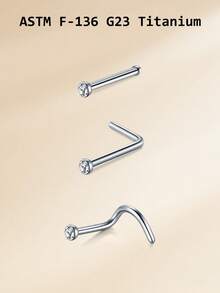 20G Titanium Alloy Nose Rings Nose Studs,G23 L Shape Nose Studs Nose Piercing Jewelry For Women Men, 0.8mm Nose Screw Piercing Silver,Nostril Piercing Jewelry 1.5mm 2mm 2.5mm 3mm CZ - Silver - View 16