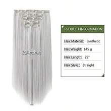 DWhite Hair Extension Clip In Hair Extensions For Women Halloween 5 Pieces 22" Synthetic Long Straight Sier Thick Hair Pieces For Women Cheap Grey Sier Full Head - 白色 - 查看 2