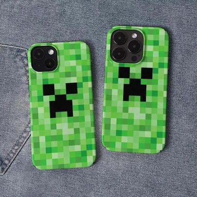 Minecraft 1 pieza Funda de teléfono con estilo de Creeper de píxeles, textura 3D de bloque verde, cubierta protectora suave anti-caídas, accesorio exclusivo para gamers, funda decorativa personalizada que restaura los elementos clásicos de MC