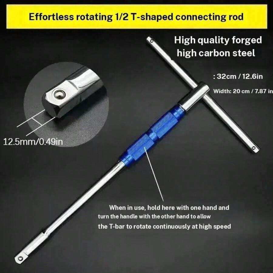 Multifunctional T-Handle Socket Wrench Set, Hex Wrench + Rotary Torque Bar, Automotive Repair Hardware Tools - Blue Large Fly Socket Wrench - View 1