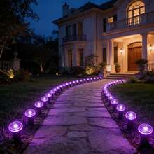 30Pcs Solar LED Pathway Lights Outdoor, 32Ft/10M,8 Modes, Solar Garden Lights Waterproof, Multi Color Landscape Stake Lights, In-Ground Yard Lawn Walkway Lights For Patio Backyard Camping Party Garden Decor - 紫色燈光 - 查看 9