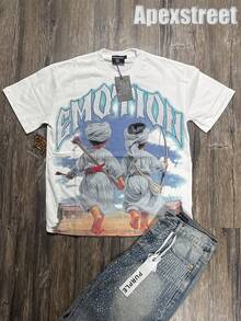 Mixed Emotion Tee,100% Cotton Printed T-Shirt,Stylish Design, Men's Graphic T-Shirt, Minimalist Design, Vintage Casual Style, Hip-Hop Style. Suitable For Outdoor Leisure Activities, Family Gatherings, And Dinners With Friends. - Trắng 1 - Xem 2
