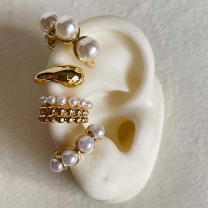 Set de 4 piezas de pendientes de clip con monedas y perlas en forma de gota de agua, estilo vintage exagerado, adecuados para mujeres, parejas, vacaciones, citas, uso diario, fiestas, bodas, regalo para mamá, amiga