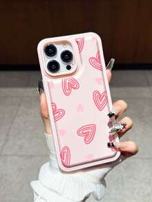 Ốp điện thoại bằng da có vân, họa tiết hình trái tim màu hồng, chống rơi vỡ, tương thích với Apple 17/16 Pro Max, 14/13, 16, 12, 11 Pro Max, XS Max, X, XR, 8, 7, 14 Plus. Có thể dùng làm quà sinh nhật, quà cho bạn gái, bạn trai hoặc dùng cho chính mình. - Hồng - Xem 3