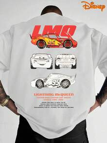 Disney Men's Casual T-Shirt, Lightning McQueen Technical Sketch Print, Mechanical Racing Design, Comfortable Fit, Perfect For Car Geeks & Casual Daily Wear - White - View 1