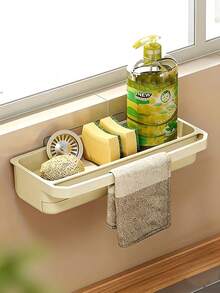 Wall-Mounted Kitchen Storage Rack With Sponge Holder And Dish Rack - Durable PP Plastic Space-Saving Sink Storage Rack, Multi-Functional Plastic Storage Rack Set For Sponge, Soap, Towel, Installed Above Faucet, Modern Design Kitchen Sink Accessories, Bathroom Accessories, Kitchen Accessories, Kitchen Storage - Multicolor - View 12