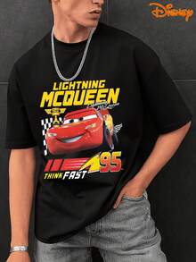 Disney Men's Casual Hoodie, Lightning McQueen Car Blueprint Print, Professional Racing Design, Relaxed Fit, Ideal For Car Geeks & Casual Gatherings - 黑色 - 查看 2