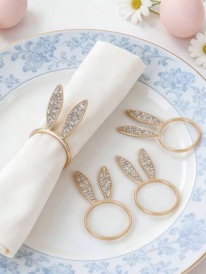 12 piezas Anillos para servilletas de conejo dorado, lindos anillos de mesa de Pascua de aleación de zinc con rhinestones, adecuados para servilletas blancas de 17.7in*17.7in, aplicables para habitación, mesa de comedor, hogar, decoración de fiesta, adecuados para vacaciones, fiestas, reuniones, cumpleaños, bodas, regalos, cenas, al aire libre, picnics