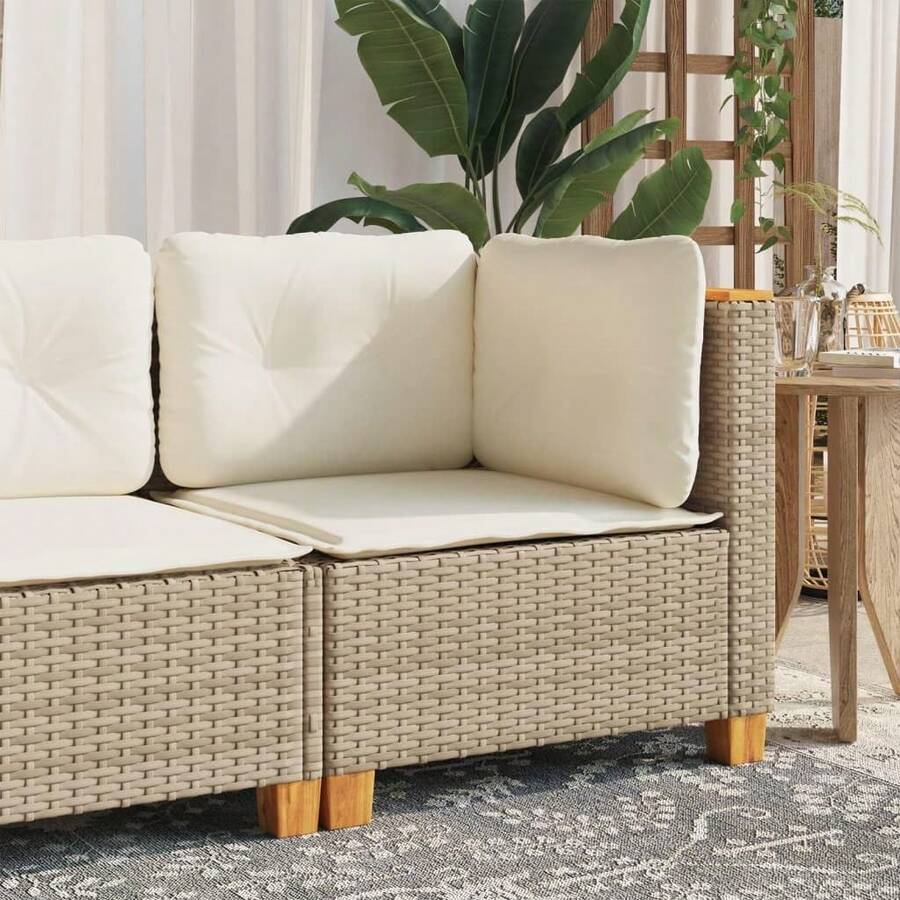 vidaXL Garden Corner Sofa With Cushions, Beige Poly Rattan - Beige - View 1