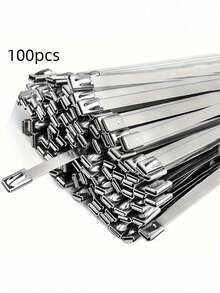 100pcs/Pack Heavy-Duty 304Stainless Steel Cable Ties - Rust Proof, High Temperature Resistant Metal Cable Ties, Suitable For Mechanical, Automotive, Exhaust Applications, Etc., Made Of Stainless Steel Material - 100PCS - View 8