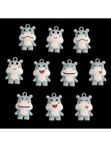 2pcs Zinc Alloy Double-Sided Painted 3D Cute Hippo Pendant Charm, Bag Accessory - Hippo - View 4