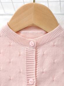 Cardigan Rajut Leher Bulat Berlubang Warna Polos untuk Bayi Perempuan - Berwarna merah muda - View 2