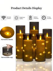 2/3/5 velas sin llama con luces de cadena de estrellas, velas LED con temporizador y control remoto, adecuadas para decoración del hogar, boda, fiesta, iluminación ambiental para días festivos (Gris) - gris - Ver 9