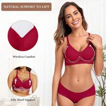 OEAK Womens Wireless Bras Comfortable Push Up Bra No Underwire Bra Full Support Lift Bralette Everyday Seamless Tshirt Bras - 酒紅色 - 查看 2