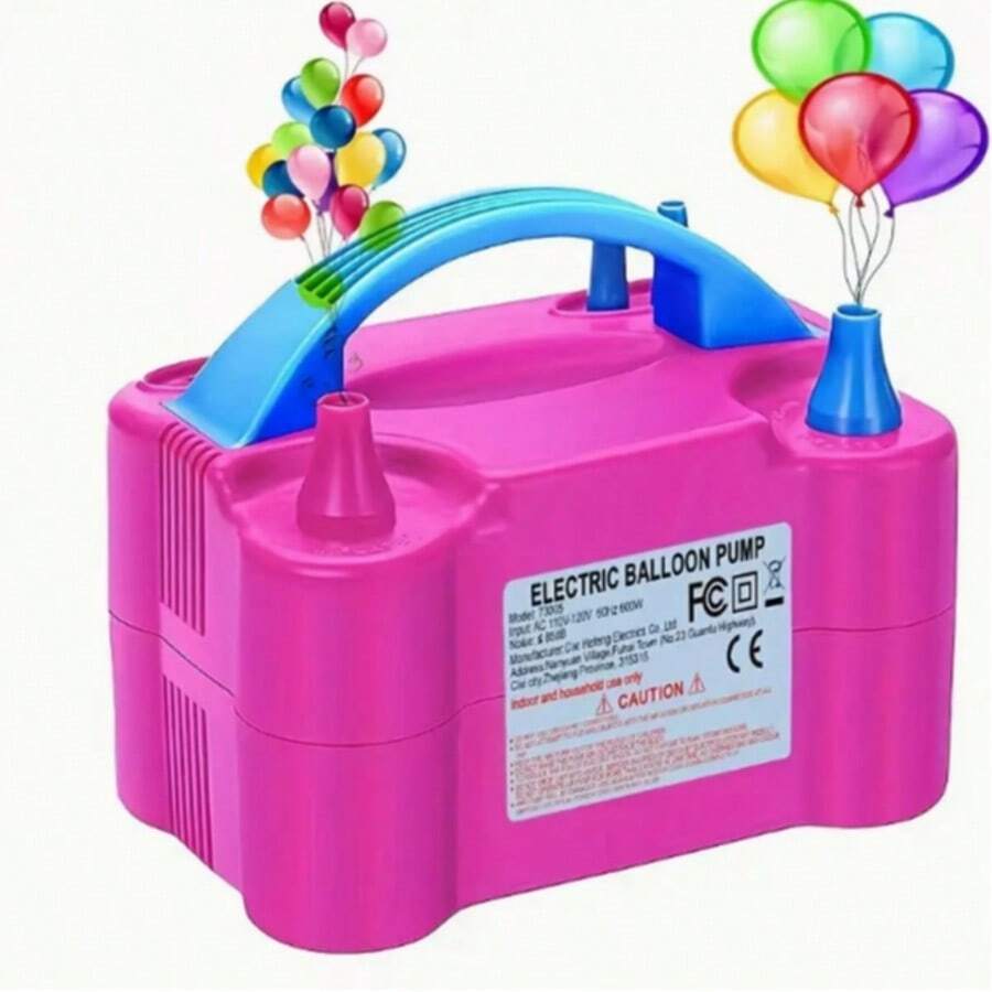 Bomba de globos eléctrica portátil con boquillas dobles para decoraciones de fiestas, CA 110V-120V, liviana y fácil de usar, diseño rosa y azul, incluye modos manual y automático para inflar globos rápidamente. - Rosa Fucsia - Ver 1