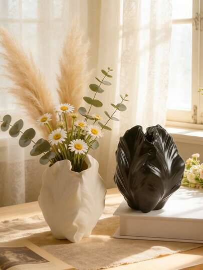 Artistic Asymmetrical Fold Sculptural Resin Decorative Vase, Modern Waterproof Lightweight Flower Vase For Home Aesthetic Decor, Unique Textured Tabletop Decor Vase For Living Room Dining Table Coffee Table Bedroom Home Office Entryway Mantel Bookshelf Fireplace Console Table Kitchen Counter Bathroom Vanity Desktop