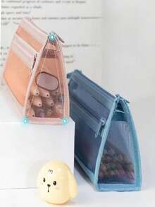 1pc Office & Study Supplies - Mesh Pencil Case For Storage, Suitable For Students To Carry During Exams - Large Capacity - A - View 2