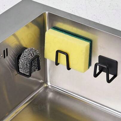 Soporte para esponja sin taladro de acero inoxidable - Estante de almacenamiento autoadhesivo para cocina y baño con red de drenaje, multiusos para esponja, cepillo de platos, líquido lavavajillas (Imagen solo para referencia)
