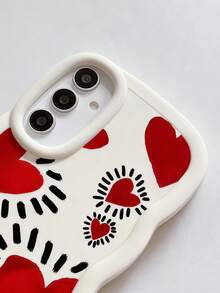 1 pieza Protección completa del orificio de la cámara; Lados con textura ondulada para un agarre cómodo; Acabado mate antideslizante y resistente a la suciedad; Patrón creativo de corazón rojo, lindo y juguetón; Material de funda suave, fácil de desmontar sin dañar el teléfono, compatible con Samsung A14/A15/A16/A17/A04/A05/A06/A07/A54/A55/A56/A34/A35A/36/S25/S25Plus/S25Ultra, A54, G13/14/15 Smartphones, versión internacional, no la versión nacional - Blanco ondulado - Ver 2