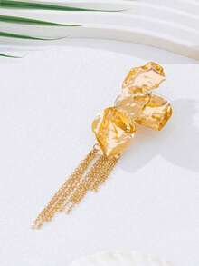 1 chiếc ghim cài áo tua rua hoa nhiều lớp bằng kim loại cách điệu thời trang, ghim cài ve áo bằng dây chuyền vàng kiểu cổ điển, phụ kiện thanh lịch cho tiệc tối của phụ nữ - Vàng - Xem 3