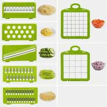 Picador de Verduras Multifuncional 14 en 1, Picador de Cebolla con Asa, Rejilla para Alimentos, Picador de Alimentos, Cortador de Verduras de Cocina - Negro - Ver 6