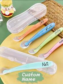 Custom Silicone Spoon For Kids, Personalized Cutlery Set, Custom Name Engraved Spoon Set ,Customizable Name Tableware, Customized Flatware Set ,Anniversary Birthday Halloween Friend Gift, Children's Day Christmas,Wedding Essentials - Style a - View 2