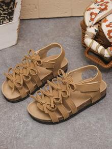 A Pair Of Brown Summer Birken Sandals With Multiple Bows, Thick Soles, Designed By Hook And Loop. - Brown - View 4