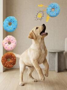 PETSIN 宠物毛绒发声猫狗玩具卡通圆形毛绒创意甜甜圈毛绒玩具，小狗磨牙玩具，适合小型犬和各种猫让它们忙碌（仅限宠物） - 彩色 - 查看 2