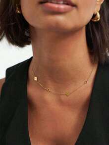 1pc Minimalist Stainless Steel Four-Leaf Clover & Plum Blossom Hollow Pendant Necklace, Lucky Flower Jewelry Suitable For Women, Everyday Wear, Summer - 黃金3 - 查看 2