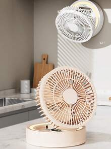 EIGIIS 1pc Mini Portable Adjustable Desktop Fan, 5 Wind Speeds, With Lighting Mirror, Wireless Charging USB Powered, Foldable & Adjustable, Suitable For Office, With Timer Function - Desktop Version - View 9