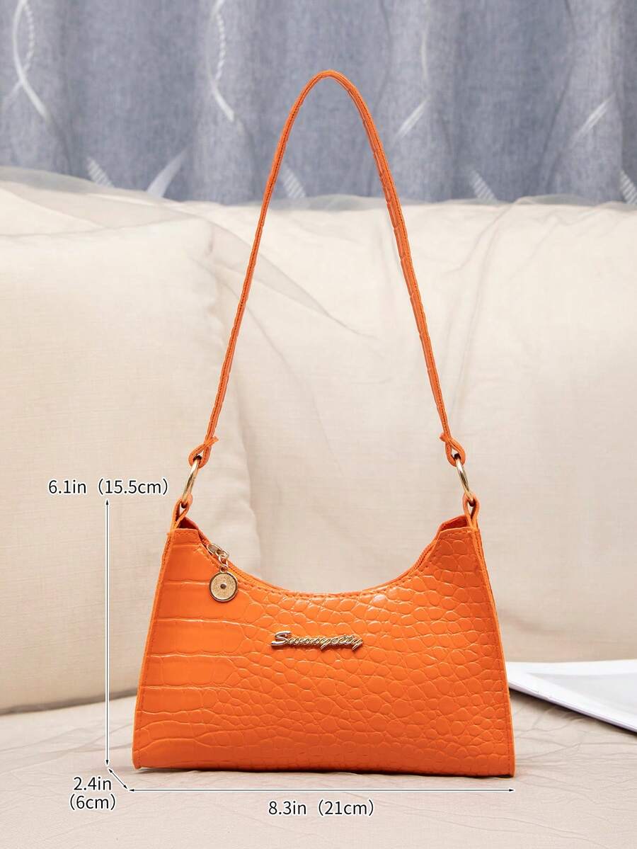 Bolso de hombro de mujer de moda versátil con estampado de cocodrilo - Naranja - Ver 1