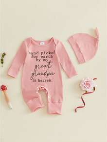 Newborn Baby Boys Girls Hospital Going Home Outfit Baby Shower Outfit For Grandma Grandpa Clothes Hand Picked For Earth By My Grandpa Grandma In Heaven Rib Knit Romper Jumpsuit Hat Set - Ông nội màu hồng - Xem 1