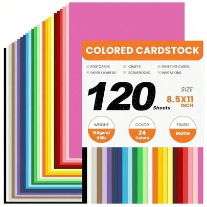 Sheets Colored CardStock, 180gsm/65lb 24 Colors Cardstock Print Paper 8.5 X 11 Inches, Double Sided Printed Card Stock Paper For Scrapbook Schoolsss Office Printing DIY Craft