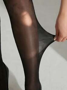 1 Pair Of Women's Sheer Pantyhose, Black Leggings, Stylish And Simple Design. - Black - View 5