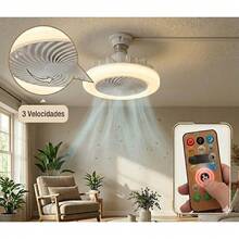 Ventilador de Techo con Lampara LED, 3 Velocidades, Iluminación Ajustable, Con control Remoto y Temporizador de Apagado, Para Habitación, Oficina, Salón, Taller - Tipo de Enchufe A USA (110-127V) - Ver 6