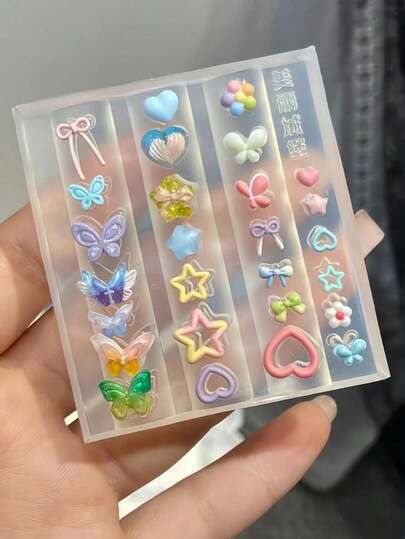1pc Nail Art Mold, Ribbon Bow, Pearl, Butterfly, Star 3D Nail Decoration Transparent Silicone Mold, Chain, Butterfly Chain, Bow Chain, Necklace, Nail Art Mold, DIY