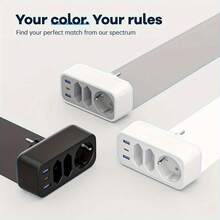 6-In-1 Multi Plug Adapter With 3 EU Power Sockets, USB-C PD20W Fast Charging Port, For Home, Office, Dorm, Travel, Grey White | Black | White - EU F Type Plug(220-240V) - View 2