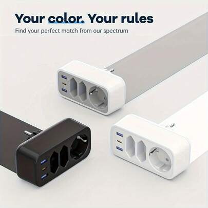 6-In-1 Multi Plug Adapter With 3 EU Power Sockets, USB-C PD20W Fast Charging Port, For Home, Office, Dorm, Travel, Grey White | Black | White